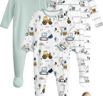 Unnivoll Baby Pajamas 100% Cotton Baby Sleepers for Newborn 0-3 3-6 6-9 Months 3Pcs Footie Pajamas Baby Boys Girls Clothes