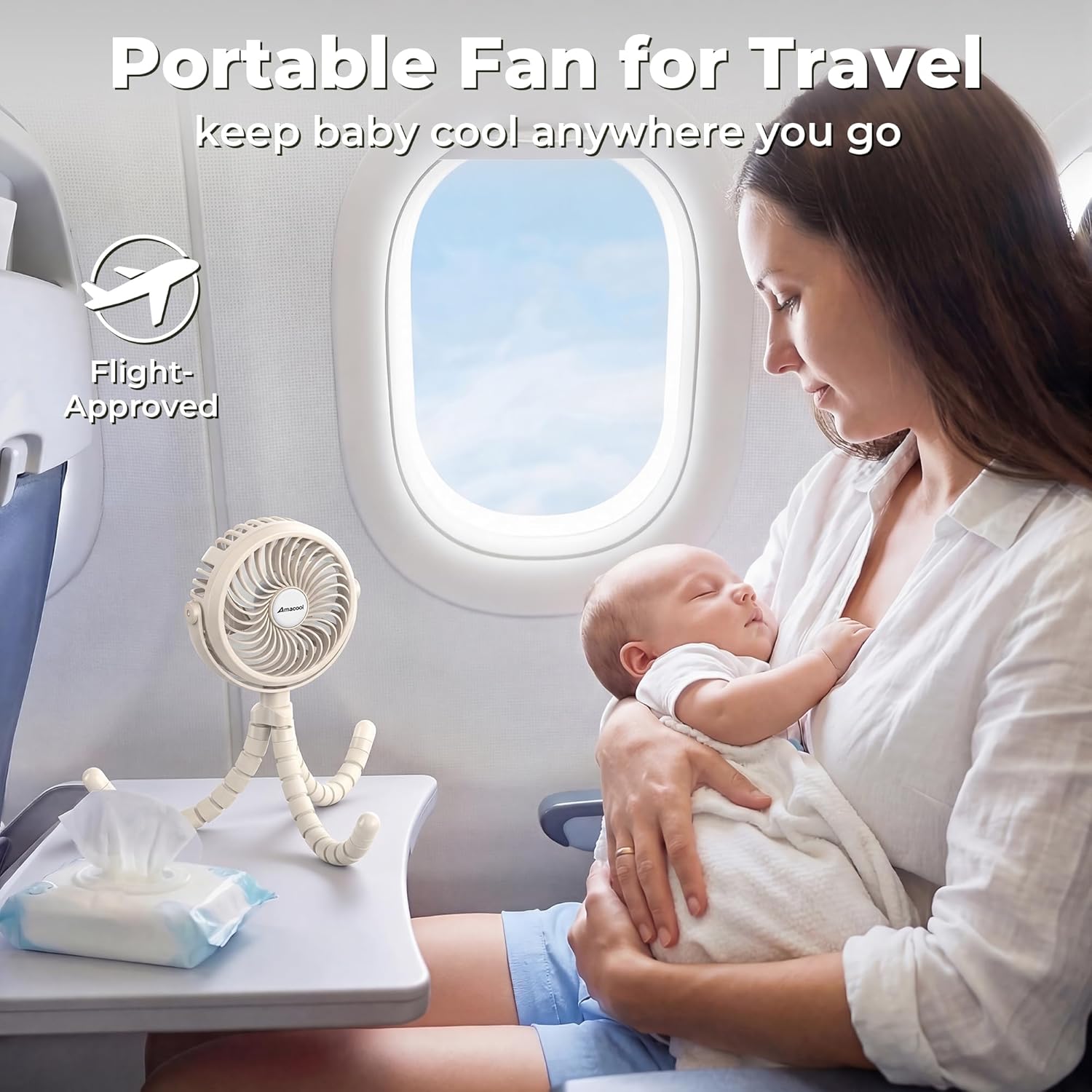 Amazing AMACOOL Battery Operated Stroller Fan, Baby Travel Essentials for Beach Disney, Newborn Boy & Girl Showers Gifts Registry Search, Rechargeable Clip On Fan for Car Seat Wagon Crib Bike Treadmill - Image 7