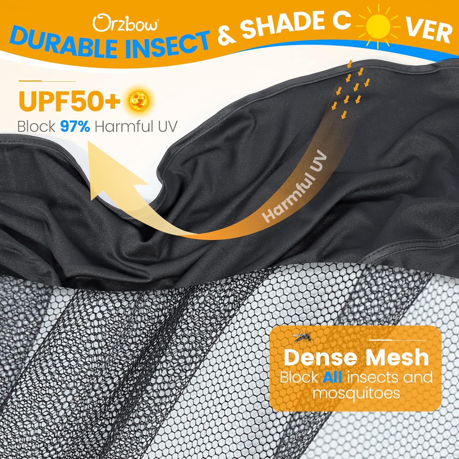 Top Features Orzbow Baby Mosquito Net with Sun Shade UPF50+ for Stroller, Universal Stroller Mosquito Netting Privacy Cover with Two-Way Zipper and Storage Bag for Car Seats, Bassinets, Cradles, Mini Cribs, Black - Image 2