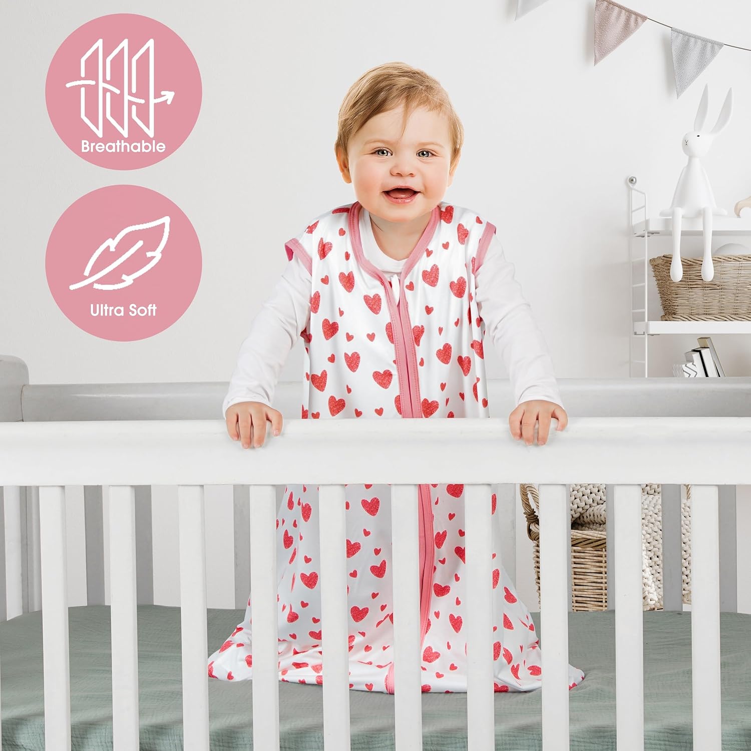 AmazingIReview BSTOPPT 3 Pack Baby Sleep Sack 0-6 Months 100% Rayon Cotton Baby Sleeping Bag 2-Way Zipper Toddler Wearable Blankets Comfy Stretchy Lightweight TOG 0.3 (Heart&Pink&Floral) - Image 4