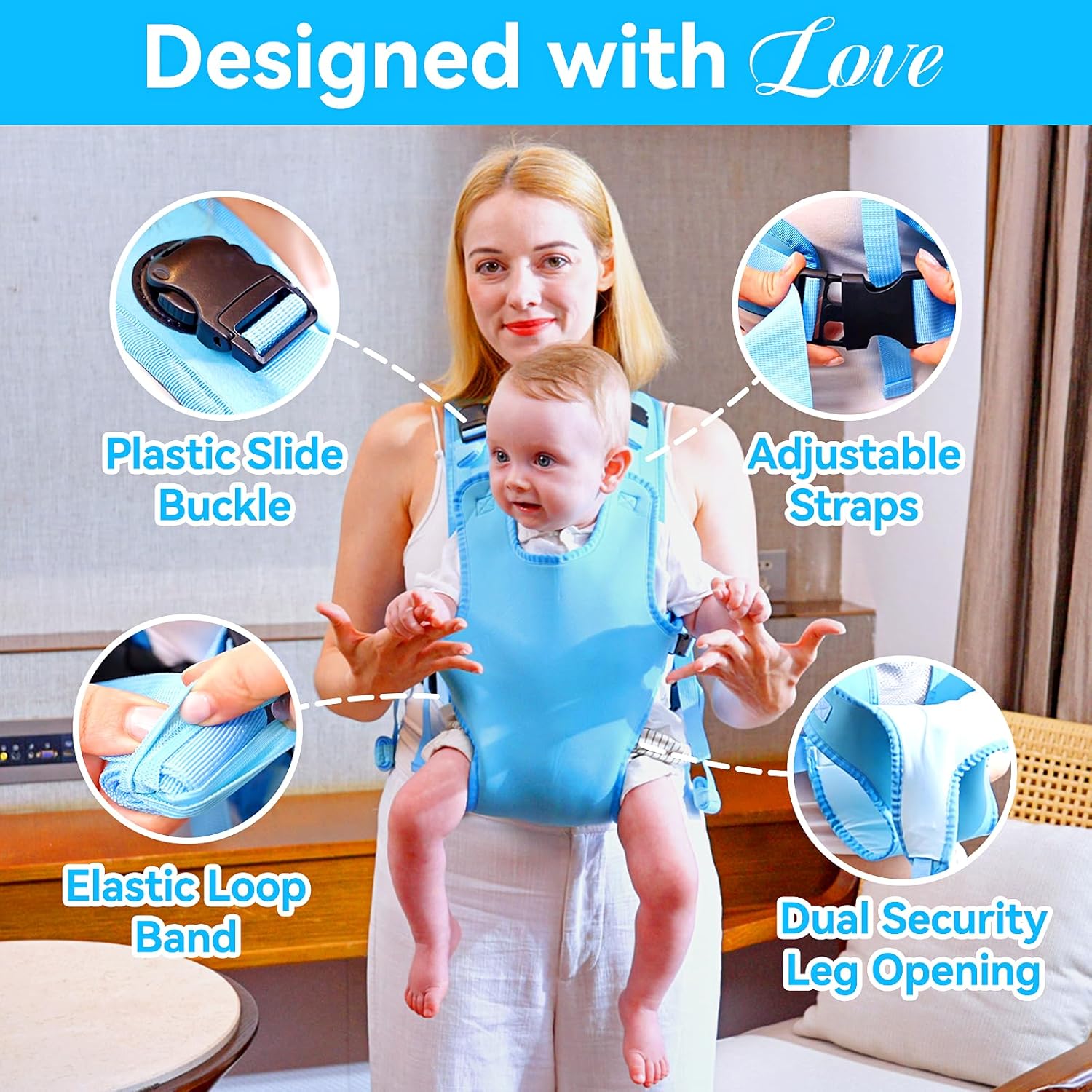 Amazing Baby Carrier, Dual-Use Adjustable Baby Sling Support Infant Chest Holder with Drawstring Backpack for Newborn to Toddler 13-33 lbs Swimming Pool Beach Land (Blue) - Image 3