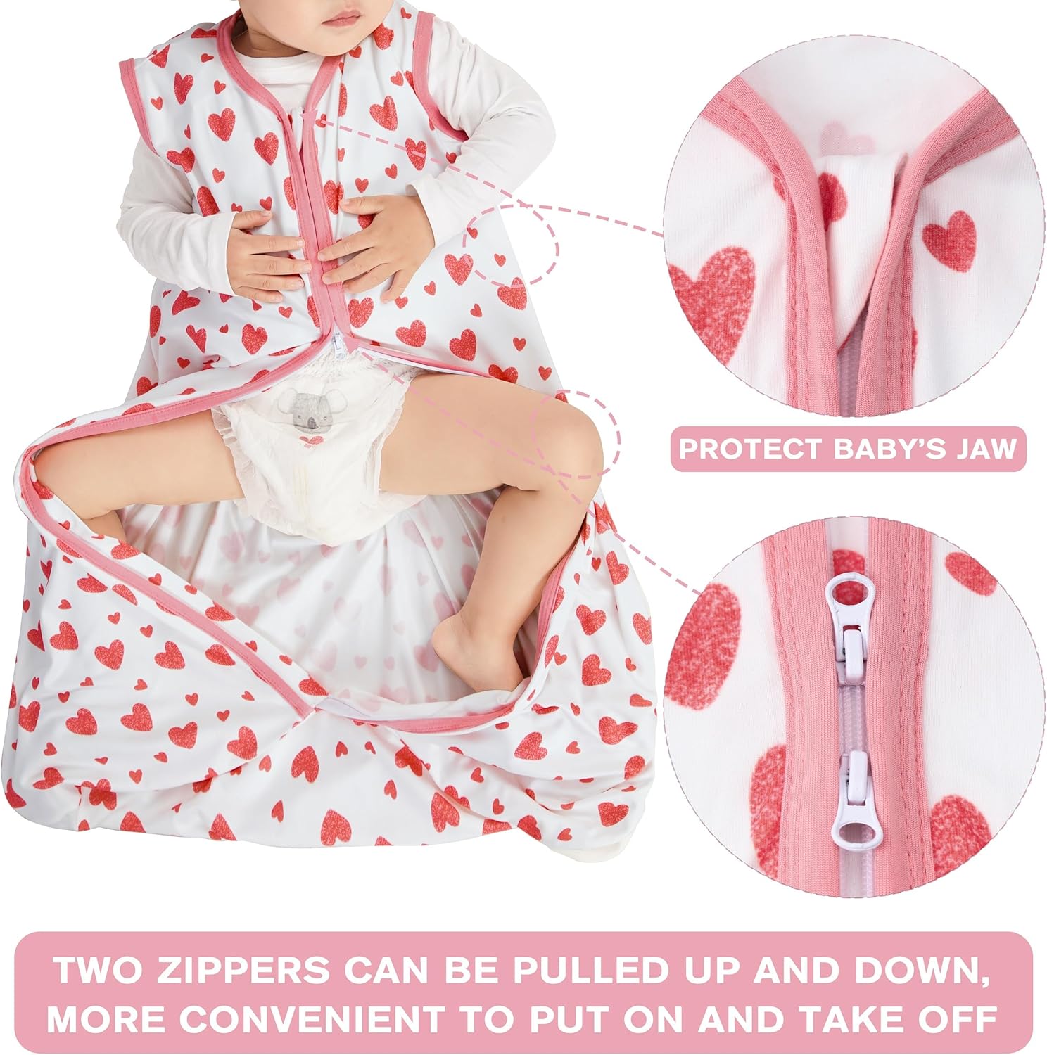 AmazingIReview BSTOPPT 3 Pack Baby Sleep Sack 0-6 Months 100% Rayon Cotton Baby Sleeping Bag 2-Way Zipper Toddler Wearable Blankets Comfy Stretchy Lightweight TOG 0.3 (Heart&Pink&Floral) - Image 5