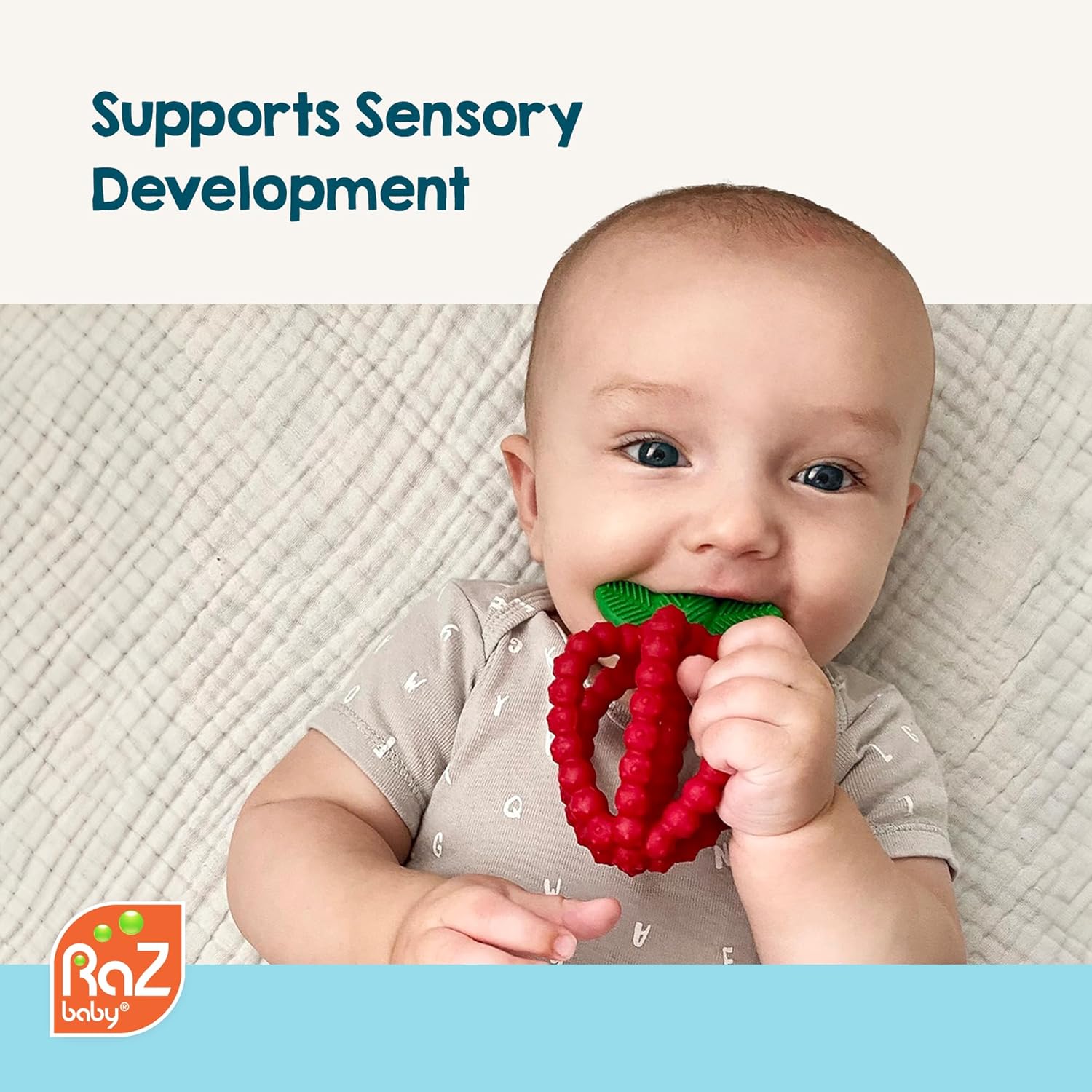 Awesome RaZbaby Bites Silicone Baby Teething Toy – Sensory Toy with Textured BerryBumps for Teething Relief, Easy-to-Hold Fruit Shape, BPA-Free, Soothes Front & Back Teeth – Gift for Babies, 3 Months+, Pink - Image 3