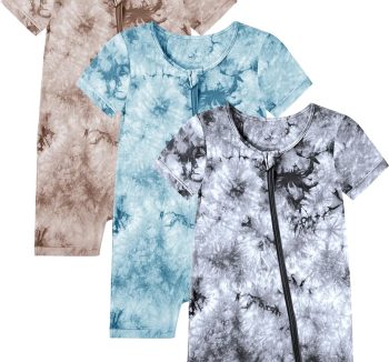 Jimonda Baby GIRLS BOYS Rayon From Bamboo Pajamas 3 Pack Short Sleeve Footless Romper 2 Way Zipper Tie Dye Pjs 0-24M