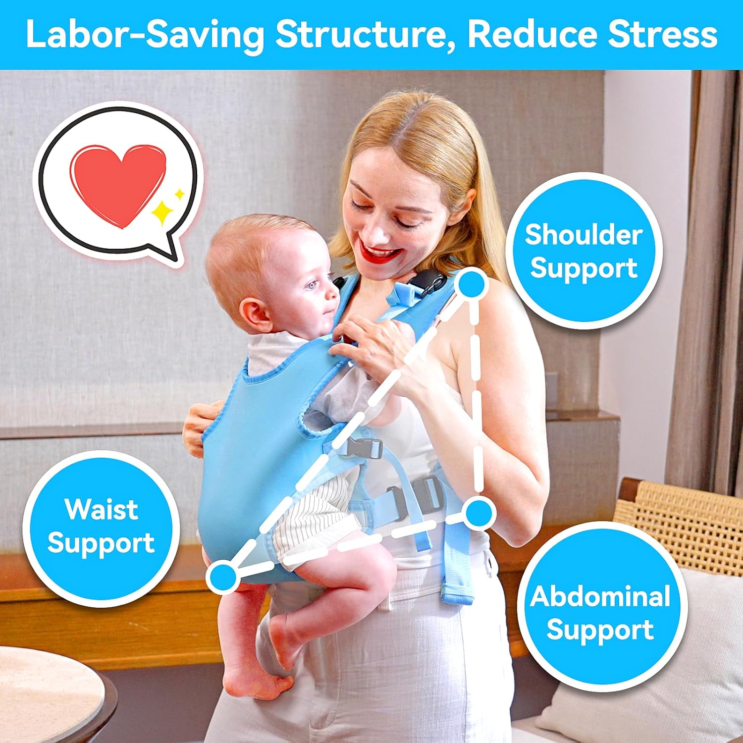 Amazing Baby Carrier, Dual-Use Adjustable Baby Sling Support Infant Chest Holder with Drawstring Backpack for Newborn to Toddler 13-33 lbs Swimming Pool Beach Land (Blue) - Image 6