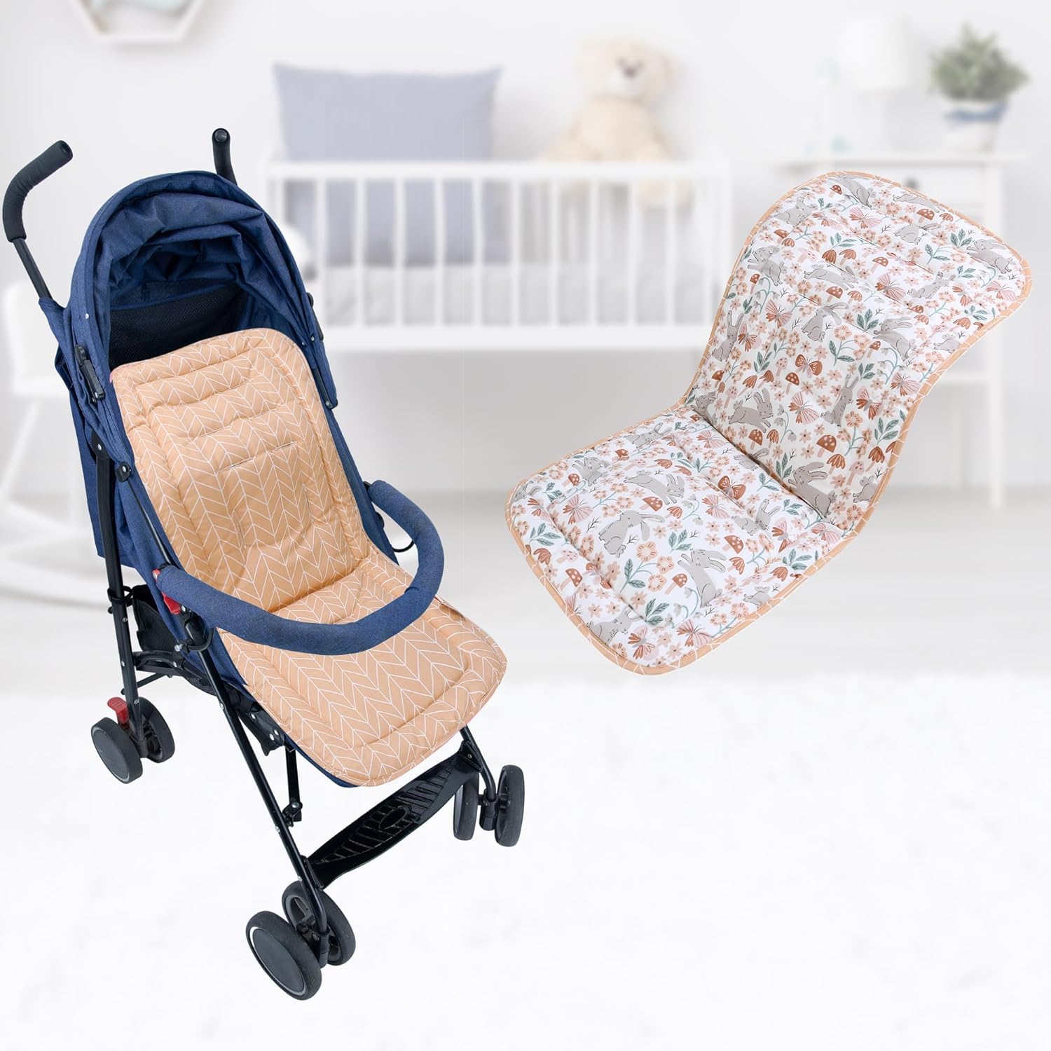 Best Deal Baby Stroller Cushion,Infant Car Seat Insert-Reversible Universal Breathable and Soft Newborn seat Liner for Stroller,100% Cotton Seat Pad Liner for Newborns-34x78cm,1 Pack(Rabbit) - Image 3