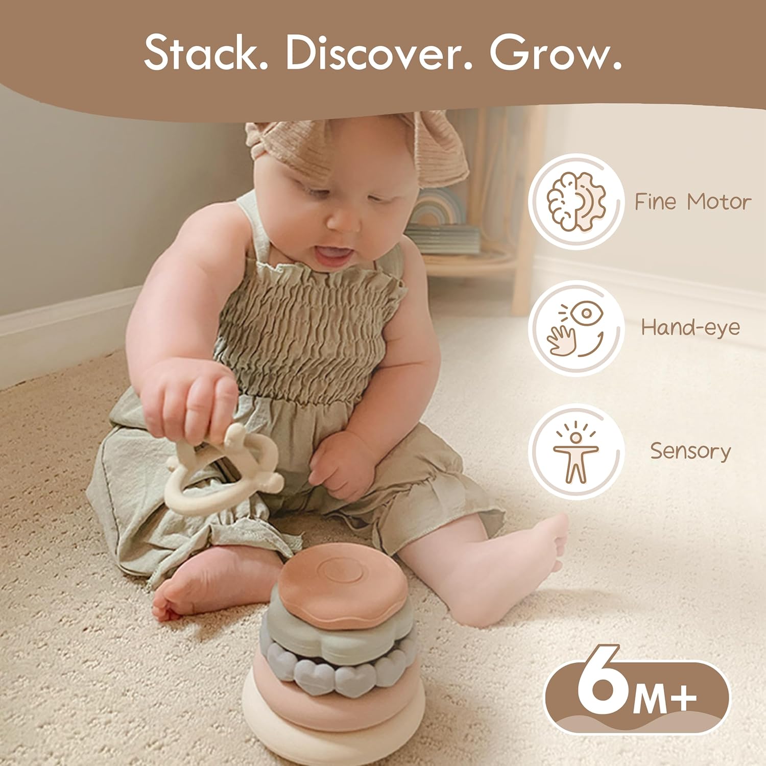 Amazing Moonkie Stacks of Circles Soft Teething Toy | Educational Learning Baby Toy | Stacking Ring Toys for Babies Boy and Girl | 7 Piece Teethers Set - Image 4