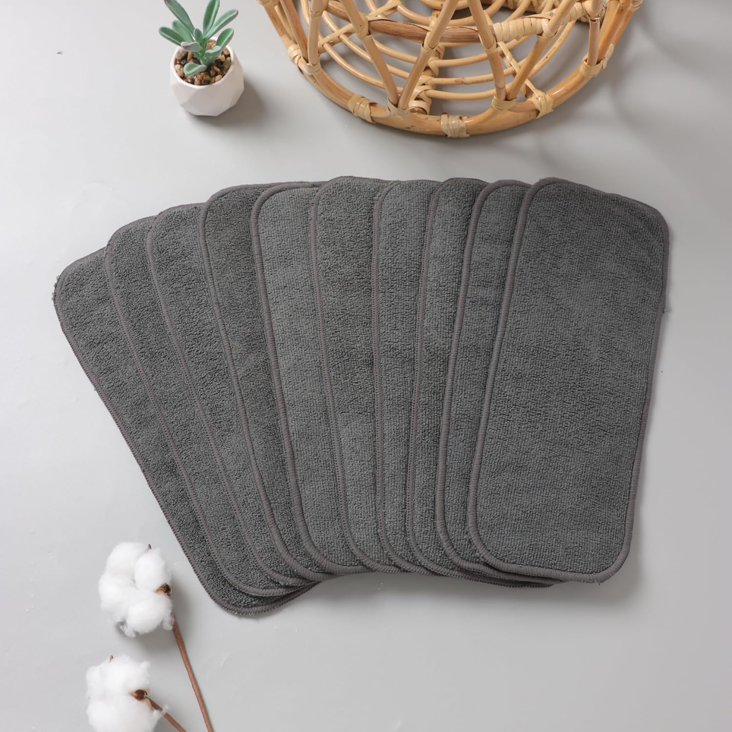 Amazing 10pcs Reusable Soft 3 Layers Inserts for Baby Cloth Diaper,High Absorbing Washable Liners (10pcs-Grey Inserts) - Image 3