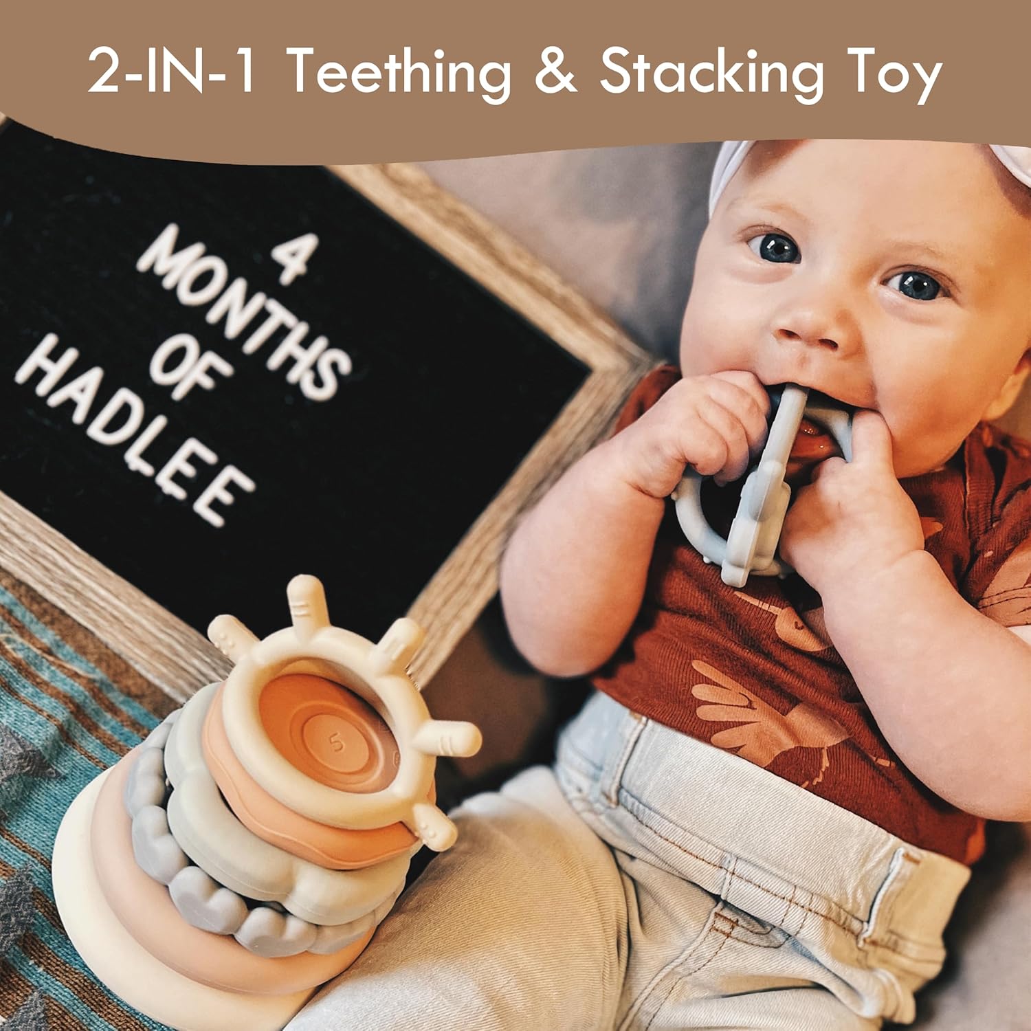 Amazing Moonkie Stacks of Circles Soft Teething Toy | Educational Learning Baby Toy | Stacking Ring Toys for Babies Boy and Girl | 7 Piece Teethers Set - Image 5