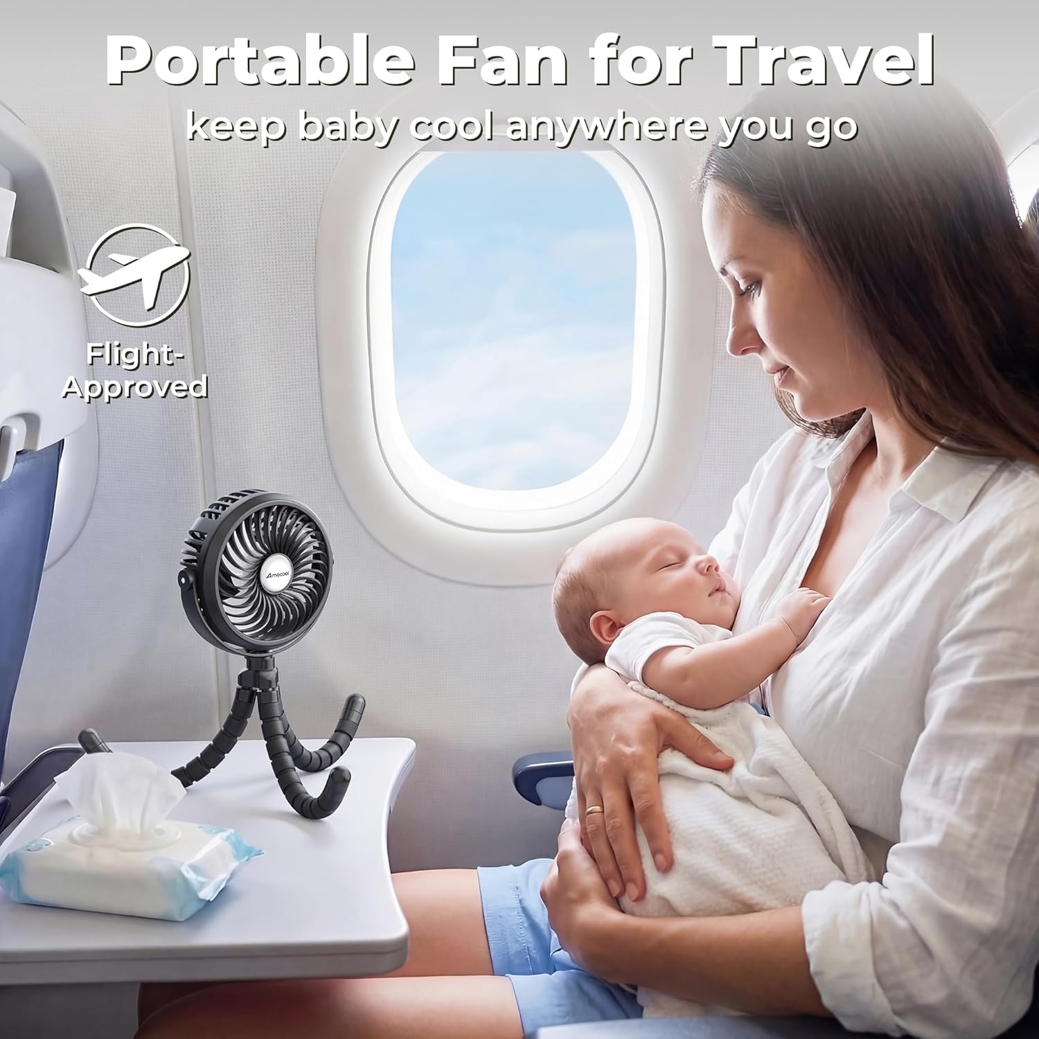 Amazing AMACOOL Battery Operated Stroller Fan, Baby Travel Essentials for Beach Disney, Newborn Boy & Girl Showers Gifts Registry Search, Rechargeable Clip On Fan for Car Seat Wagon Crib Bike Treadmill - Image 7