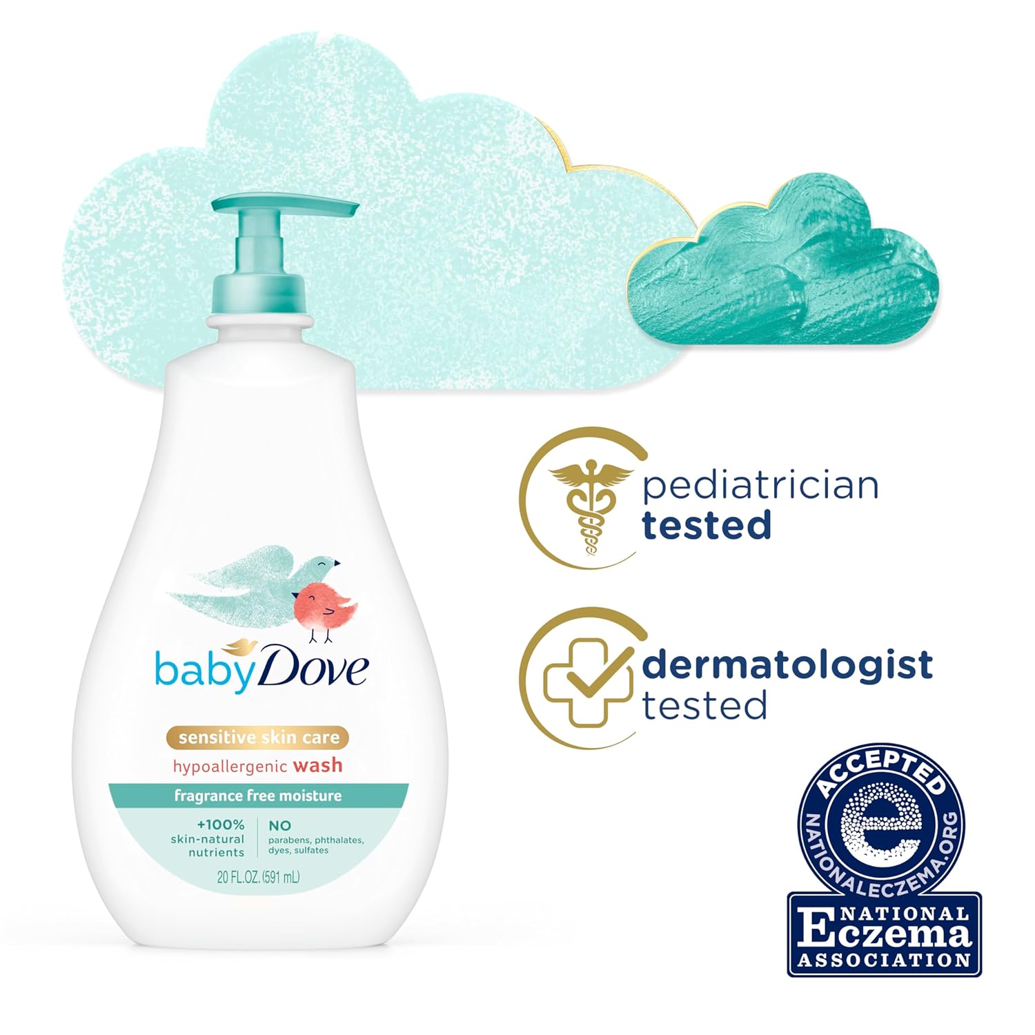 Amazing Baby Dove Sensitive Skin Care Baby Wash Fragrance Free Moisture For Baby Bath Time Fragrance Free and Hypoallergenic, Washes Away Bacteria 20 oz - Image 6