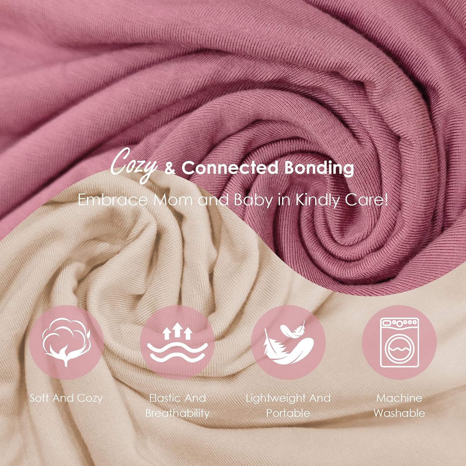 Amazing Baby Wrap Carrier, Lightweight Baby Wearing Wraps for Newborn and Infant, Soft Swaddle Holder Carrier, Cozy Baby Sling 7-35 lbs Cream+Pink - Image 2