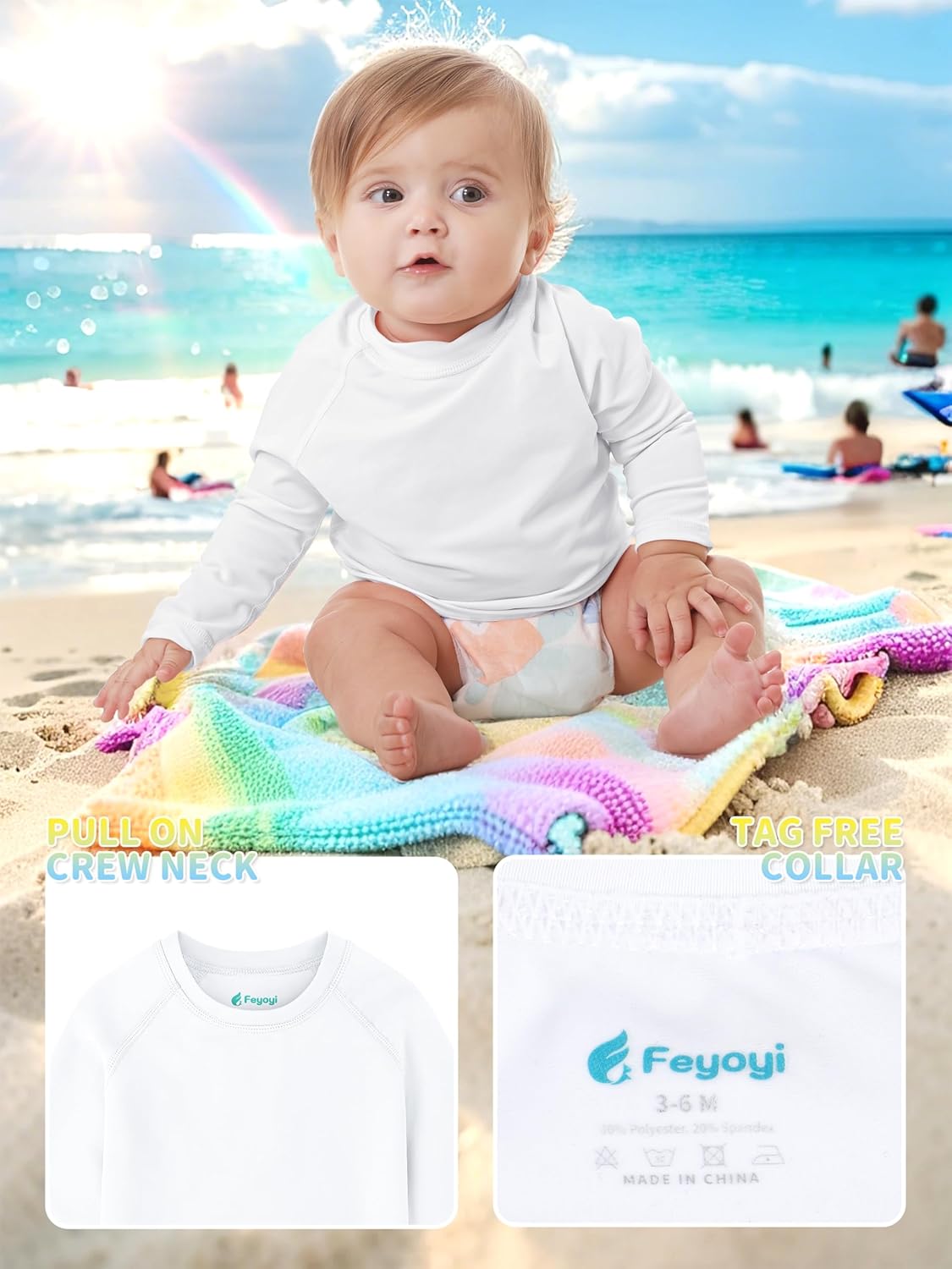 Amazing Baby Todder Rash Guard Shirts SPF Long Sleeve Swim Shirts Sun Protection Rashguard Swimwear for Baby Boys Girls - Image 2