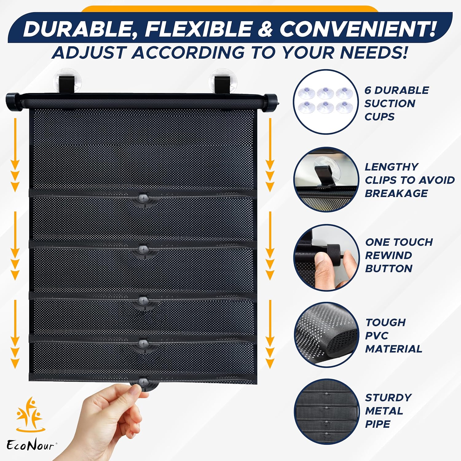 Amazing EcoNour Car Window Shades for Baby (2 Pack) - Upgraded | Shades for Side Window | Comes with Enhanced Suction Cups & Large Clips for Durability | Baby Car Accessories (15" x 17") - Image 7