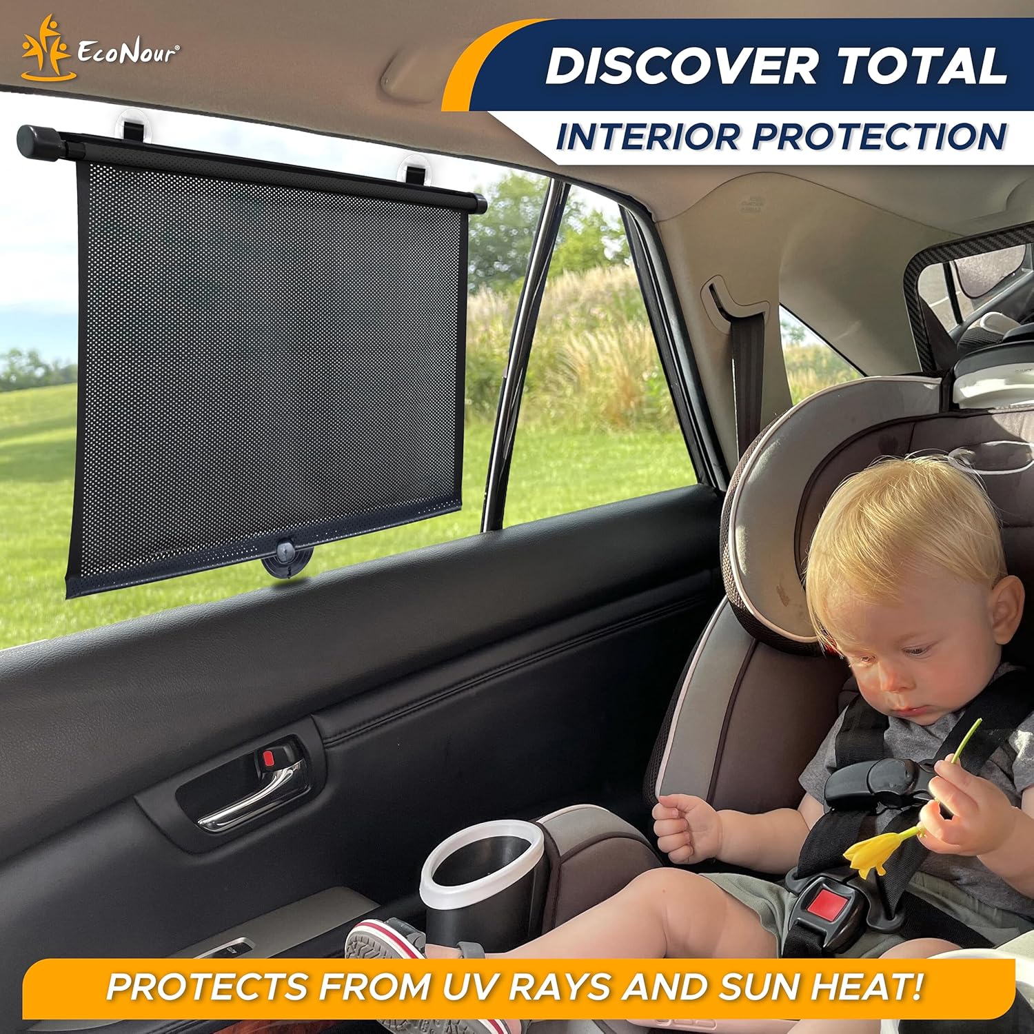 Amazing EcoNour Car Window Shades for Baby (2 Pack) - Upgraded | Shades for Side Window | Comes with Enhanced Suction Cups & Large Clips for Durability | Baby Car Accessories (15" x 17") - Image 9