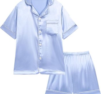 Weixinbuy Pajama Set for Kid Baby Boy Girl Button-up Silk Pajama Sleepwear Nightwear Loungewear Clothes Set Gifts for Kids