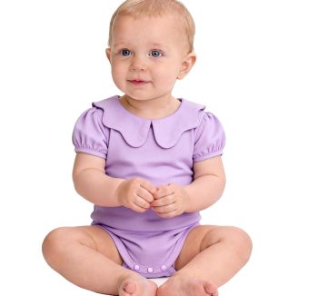 Top|Great|Best 0-24M Infant Girls Ruffle Collar Romper Baby Girl Solid Color Bodysuit Casual Jumpsuit (Purple short, 6-9 Months) - Smartbabygear.online