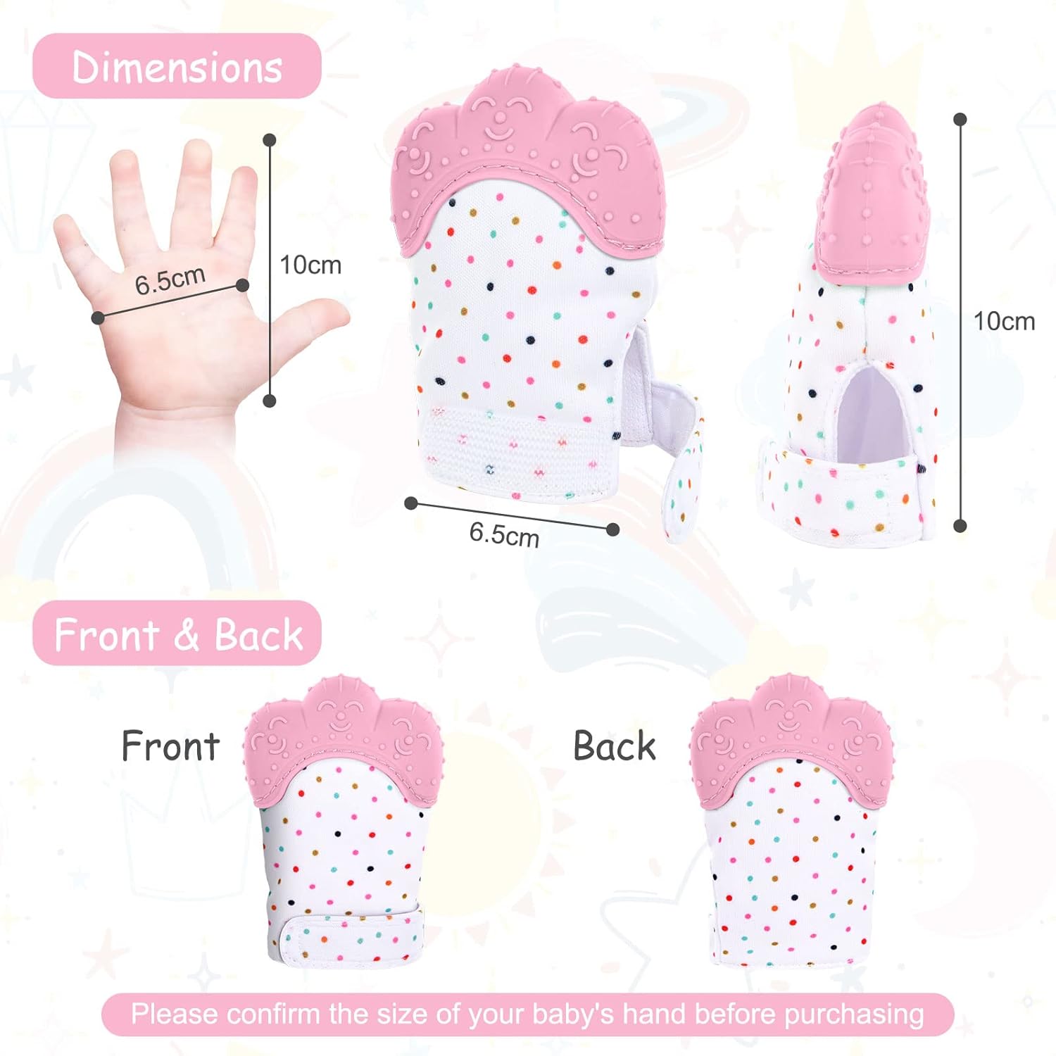 Amazing 2Pack Silicone Teething Mitt, Soothing Infant Teething Mitten Pain Relief, Prevent Scratches Glove, Safe Silicone Teething Toys for 0-12 Months - Image 2