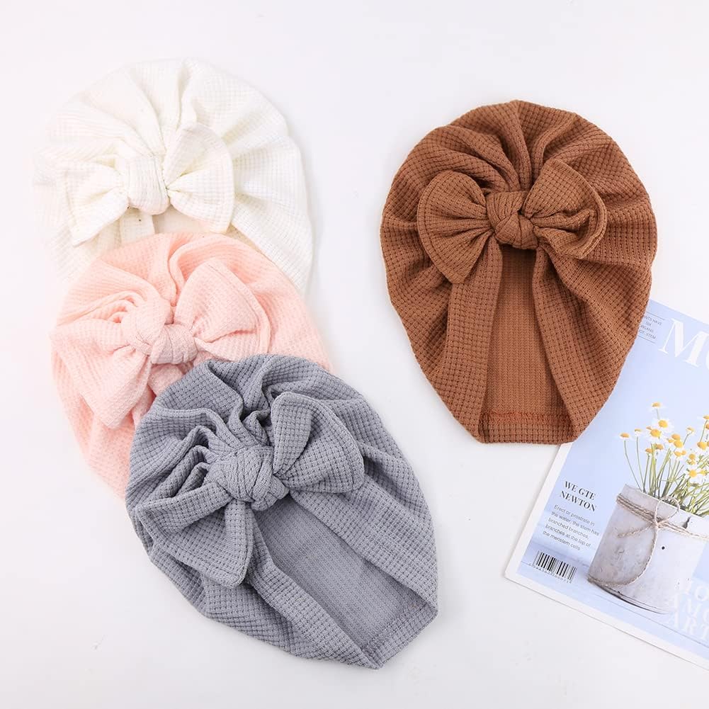 Amazing Baby Girl Velvet Big Hair Bow Knotted Head Wrap Oversized Bow Beanie India Cap Warm for Newborn Infant Toddlers 6PCS - Image 5
