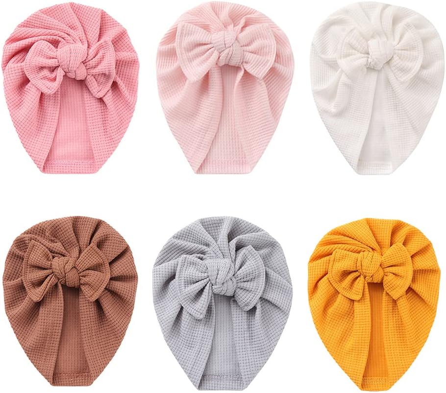 Amazing Baby Girl Velvet Big Hair Bow Knotted Head Wrap Oversized Bow Beanie India Cap Warm for Newborn Infant Toddlers 6PCS - Image 8