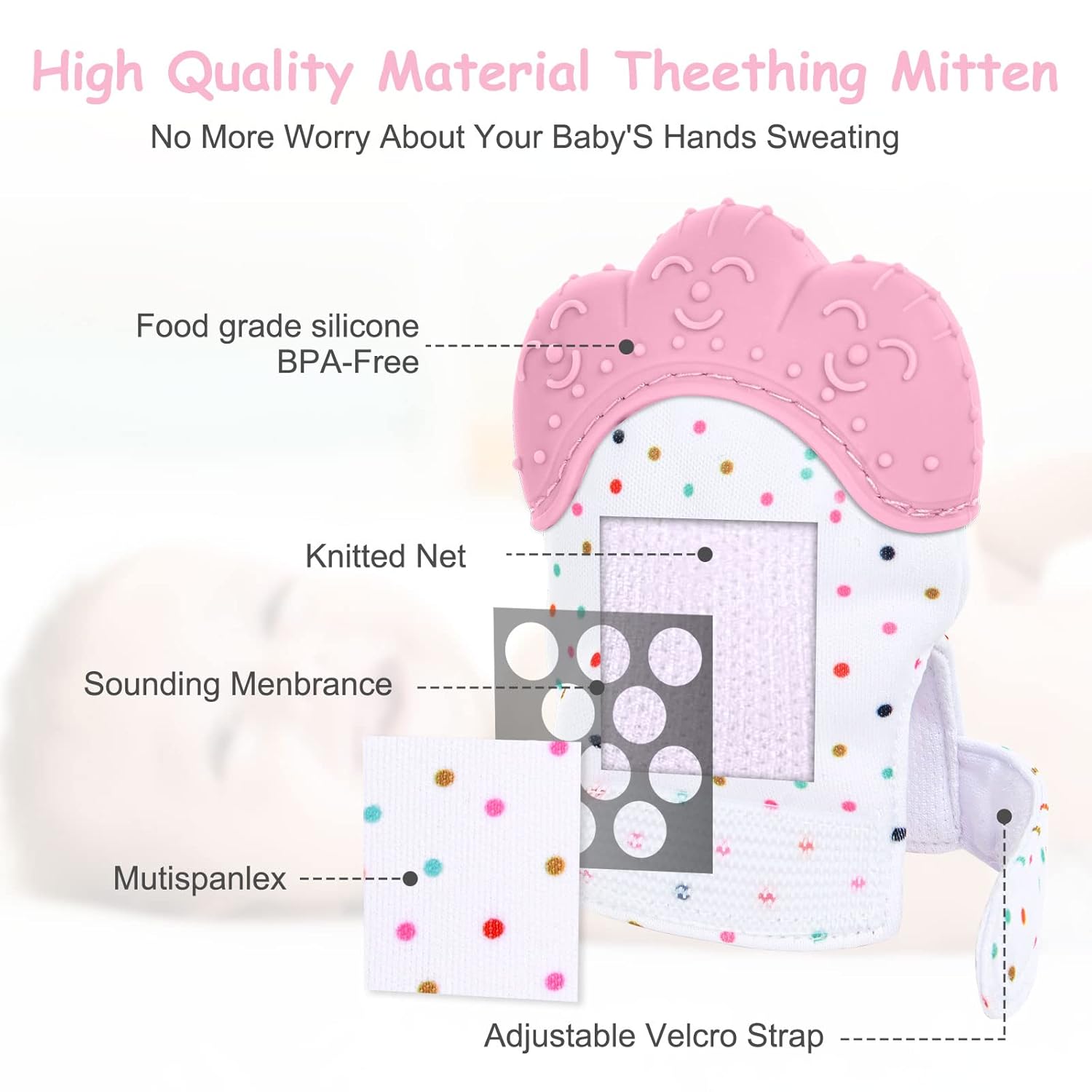 Amazing 2Pack Silicone Teething Mitt, Soothing Infant Teething Mitten Pain Relief, Prevent Scratches Glove, Safe Silicone Teething Toys for 0-12 Months - Image 3