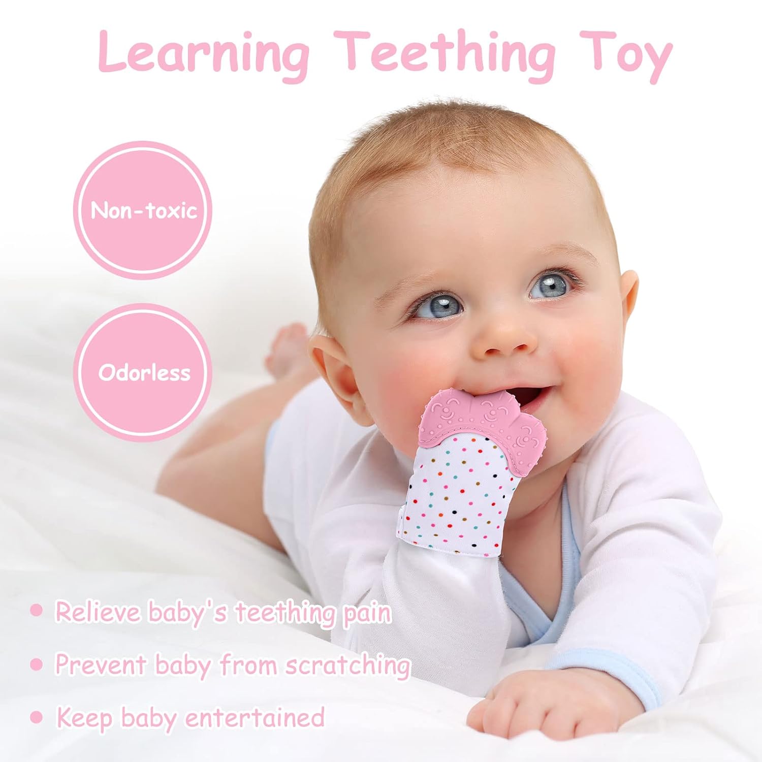 Amazing 2Pack Silicone Teething Mitt, Soothing Infant Teething Mitten Pain Relief, Prevent Scratches Glove, Safe Silicone Teething Toys for 0-12 Months - Image 5