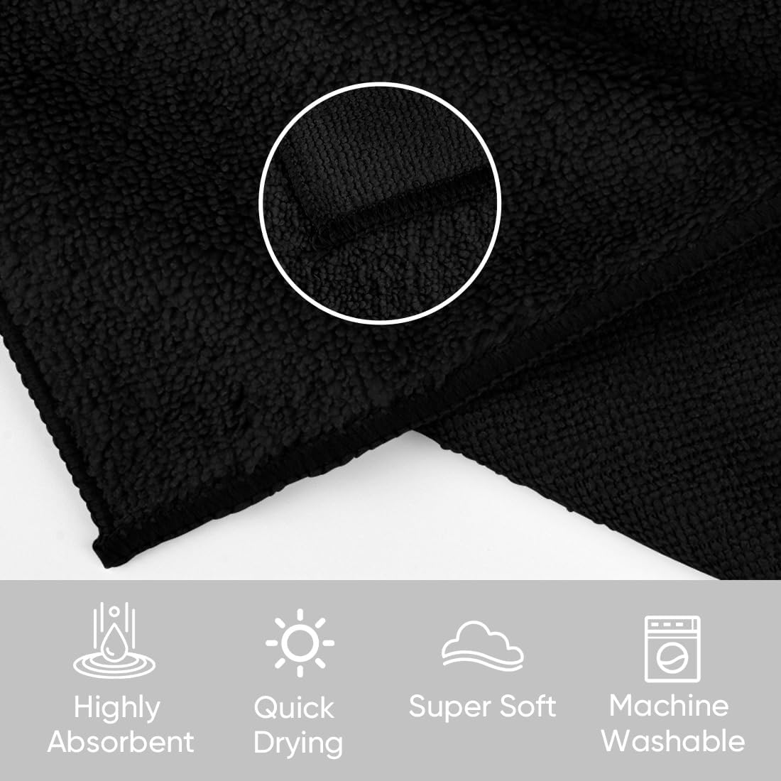 Amazing HOMEXCEL Black Washcloths 12 Pack, Highly Absorbent and Soft Microfiber Face Towel, Makeup Remover Towels, Multi-Purpose Wash Cloths for Bathroom, Hotel, Spa, Gym, and Kitchen, 12x12 Inch - Image 2