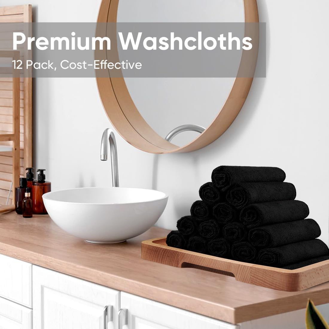 Amazing HOMEXCEL Black Washcloths 12 Pack, Highly Absorbent and Soft Microfiber Face Towel, Makeup Remover Towels, Multi-Purpose Wash Cloths for Bathroom, Hotel, Spa, Gym, and Kitchen, 12x12 Inch - Image 7