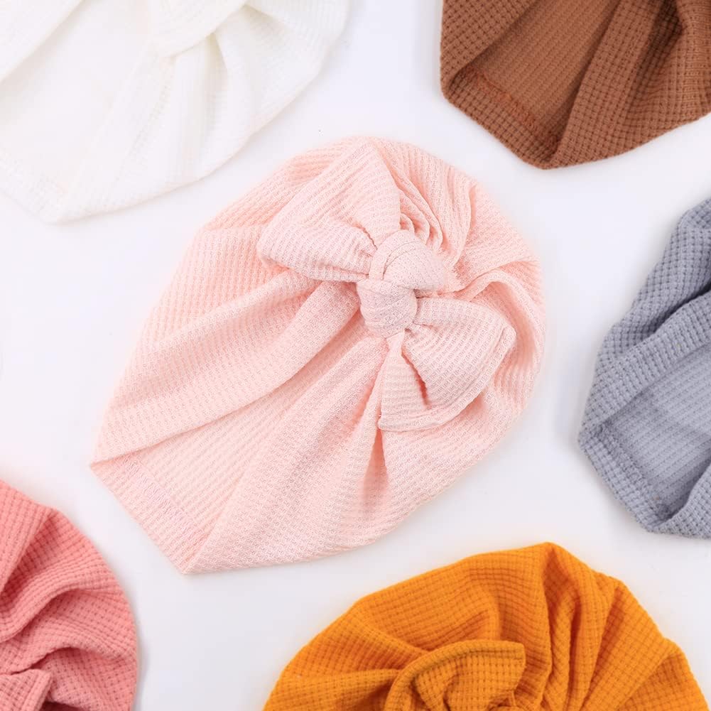 Amazing Baby Girl Velvet Big Hair Bow Knotted Head Wrap Oversized Bow Beanie India Cap Warm for Newborn Infant Toddlers 6PCS - Image 7