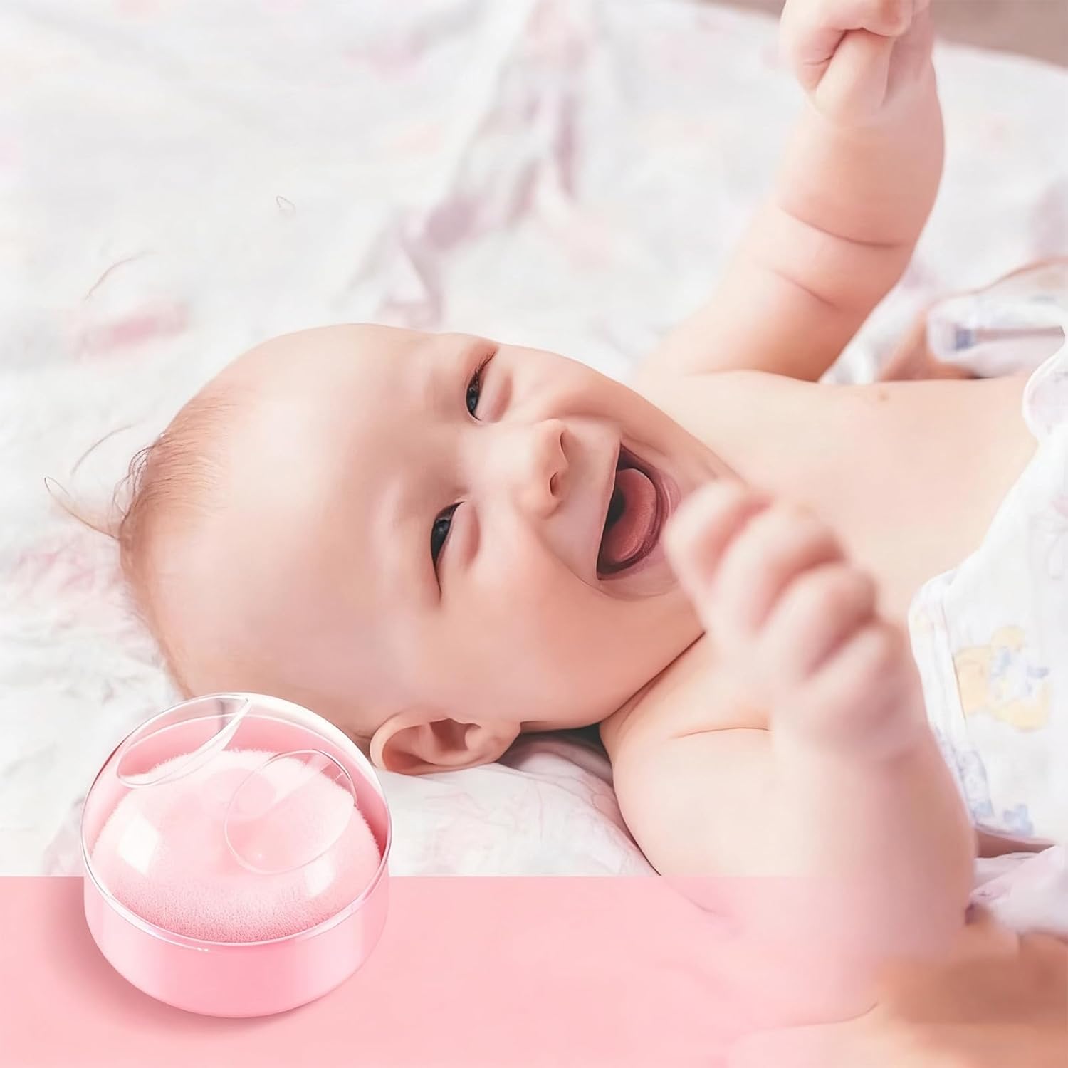 Amazing PandaEar Baby Body Cosmetic Powder Puff, Baby Powder Box, Soft Body Powder Puff and Container Case for Baby (Pink) - Image 7