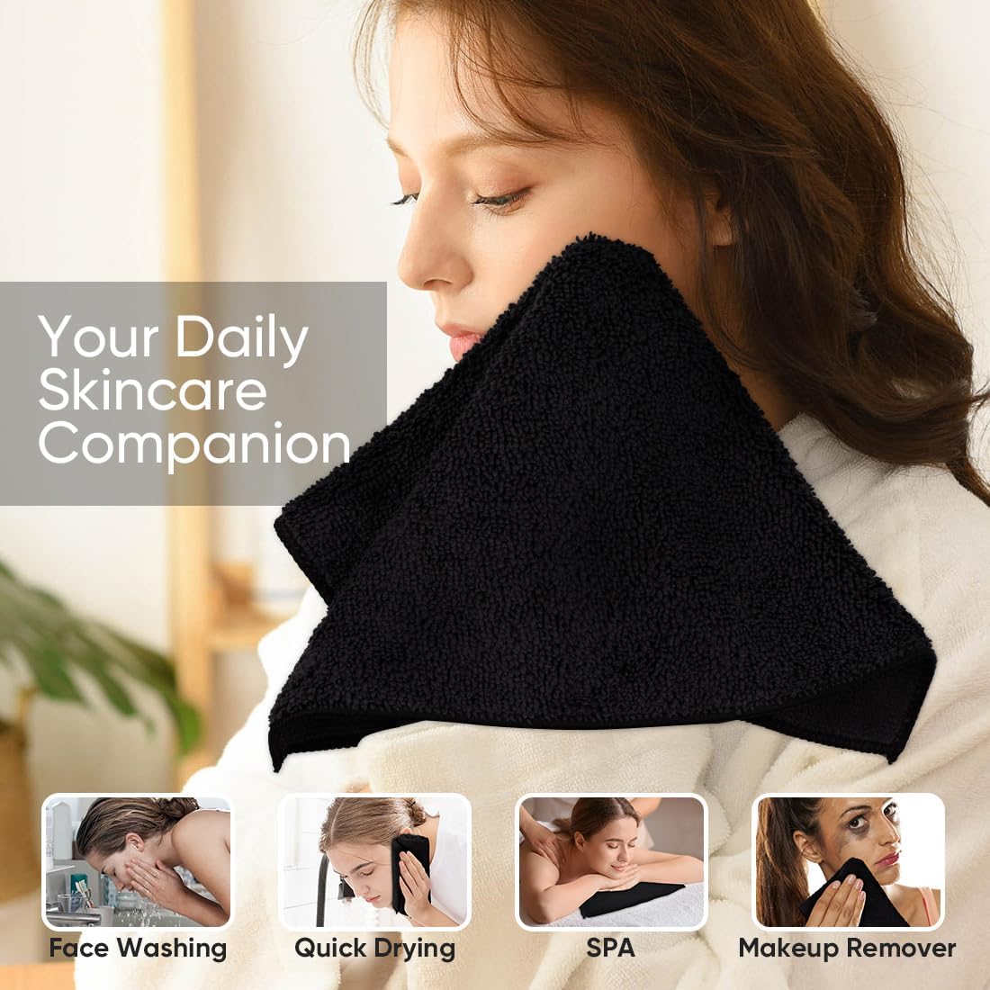 Amazing HOMEXCEL Black Washcloths 12 Pack, Highly Absorbent and Soft Microfiber Face Towel, Makeup Remover Towels, Multi-Purpose Wash Cloths for Bathroom, Hotel, Spa, Gym, and Kitchen, 12x12 Inch - Image 3