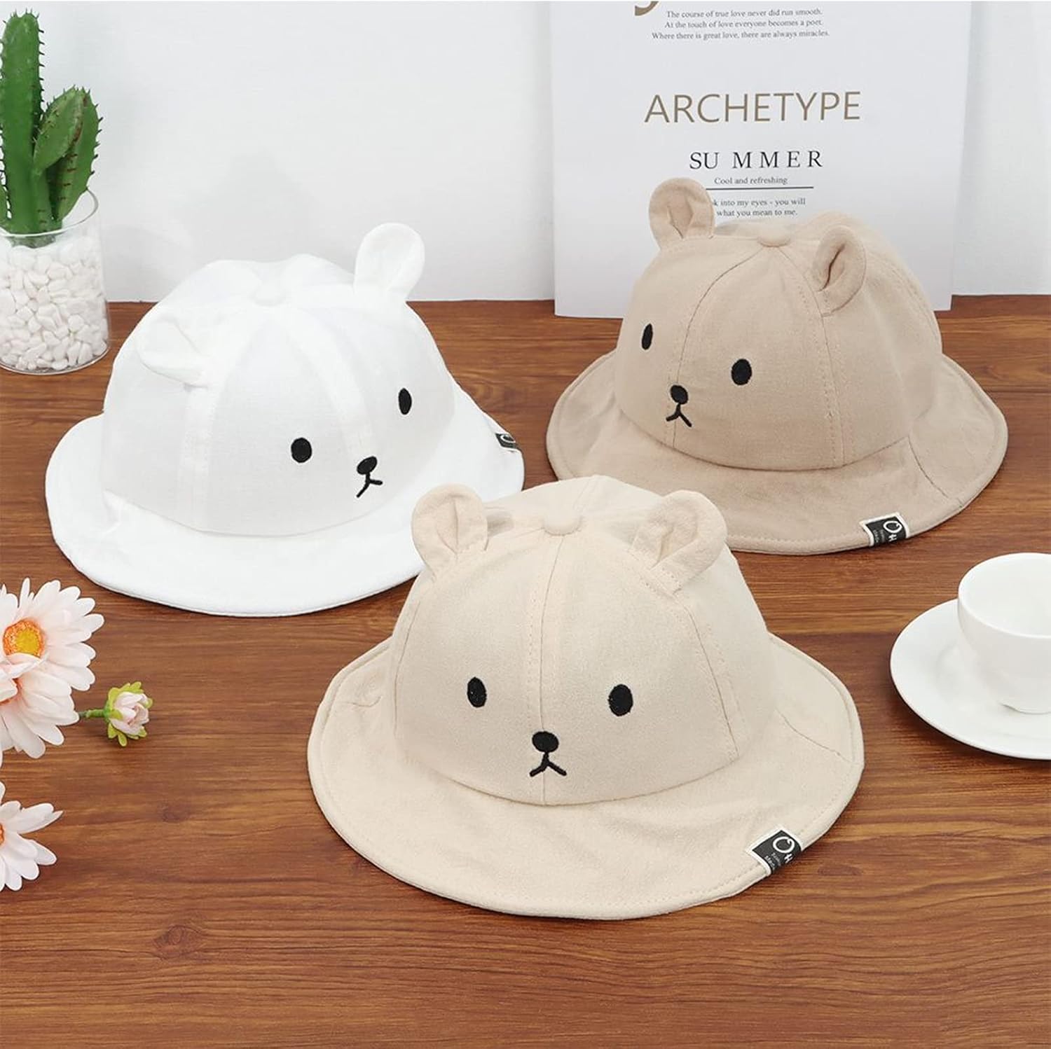 Amazing Baby Sun Bucket Hat for Boys Girls, Cute Bear Toddler Summer Hats, Wide Brim Cap for Infant Kids - Image 5