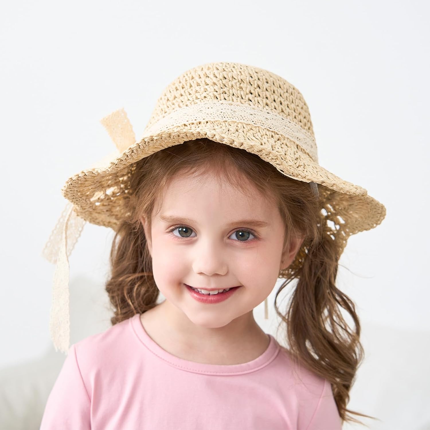Top pureborn Baby Toddler Girls Straw Sun Hat Summer Beach Hat - Image 3