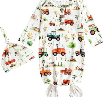 AMAWMW Newborn Baby Boys Girls Cartoon Sleeper Gown Long Sleeve Mountain Nightgown Hat Outfits
