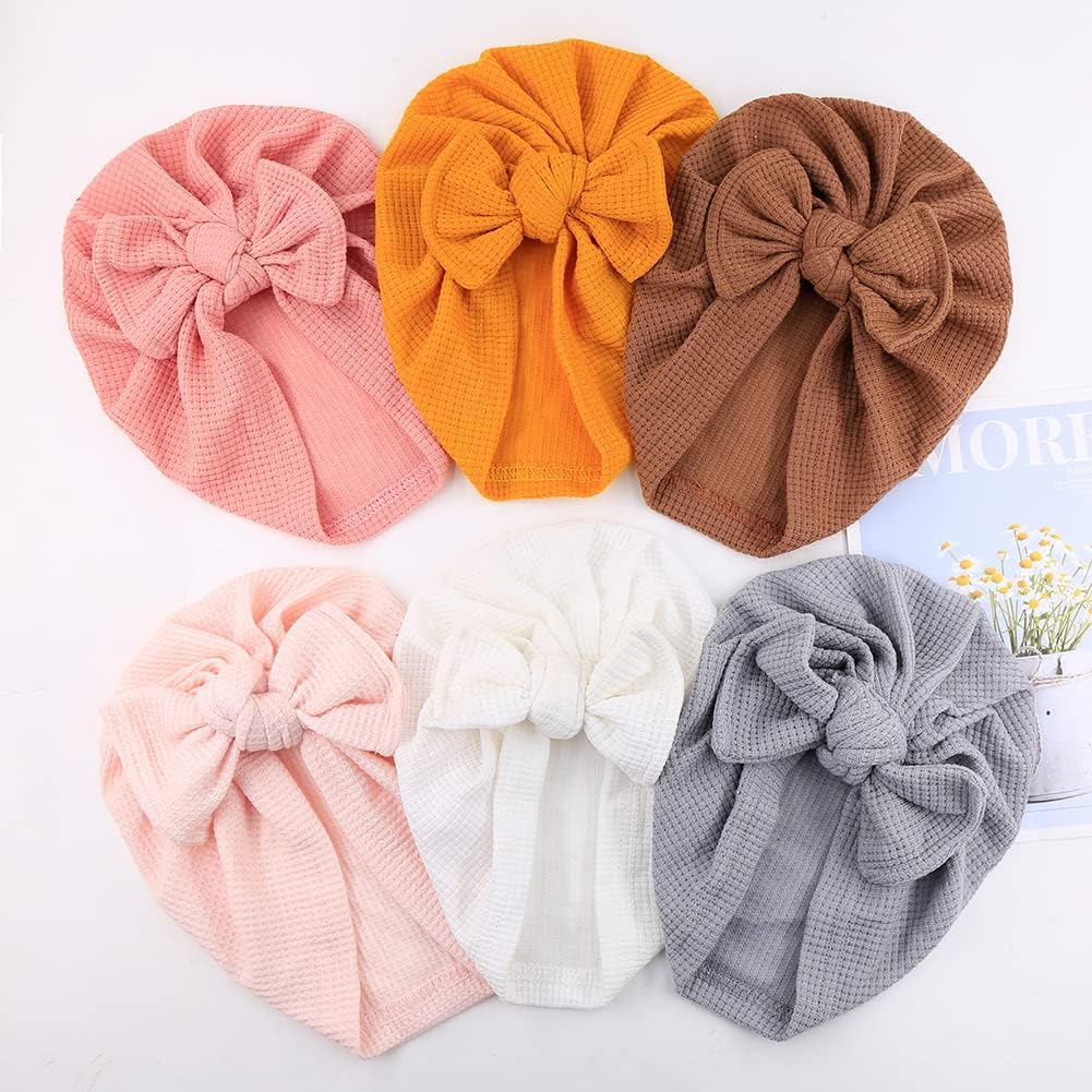 Amazing Baby Girl Velvet Big Hair Bow Knotted Head Wrap Oversized Bow Beanie India Cap Warm for Newborn Infant Toddlers 6PCS - Image 4