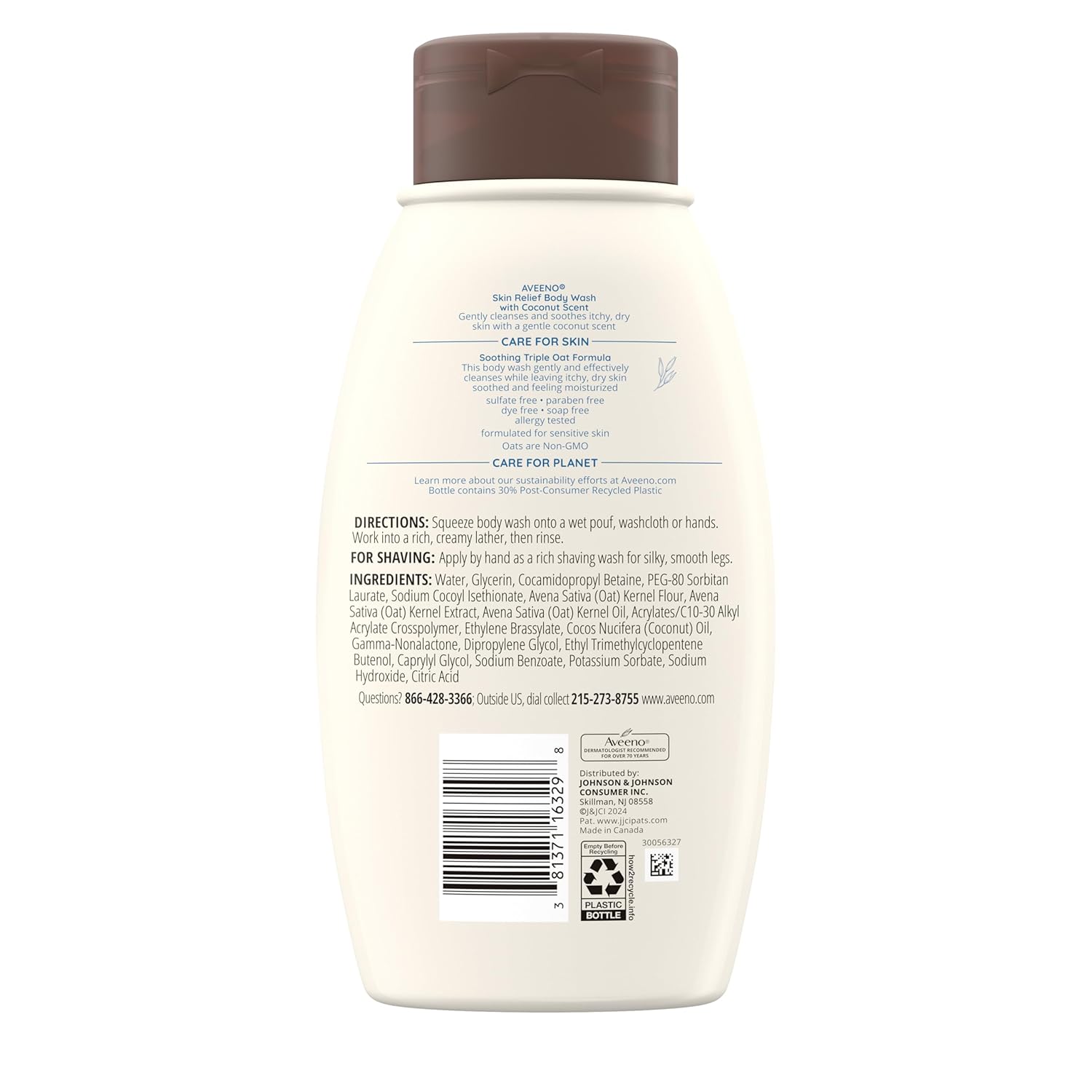 Amazing Aveeno Skin Relief Body Wash with Coconut Scent & Soothing Oat, Gentle Soap-Free Body Cleanser for Itchy, Dry & Sensitive Skin, Dye-Free & Allergy-Tested, 12 fl. oz - Image 9