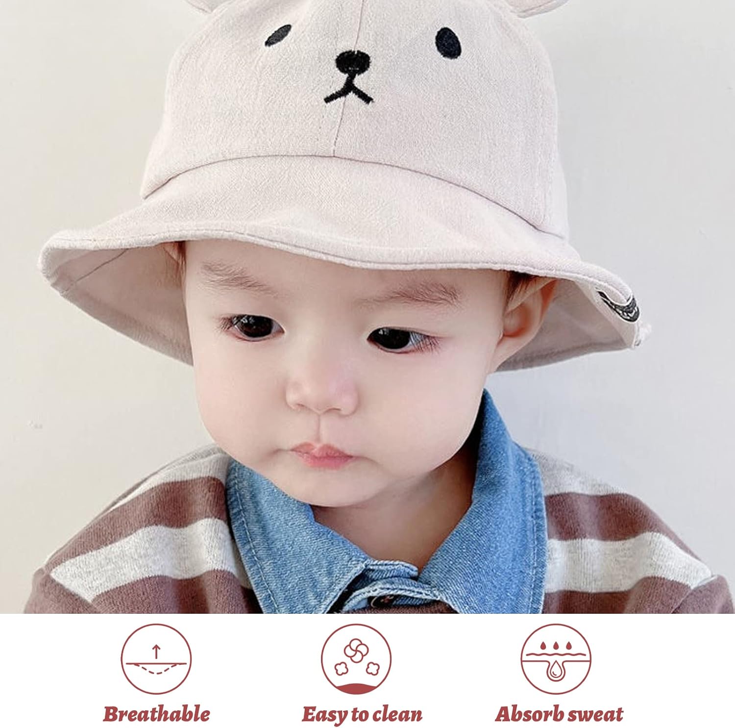 Amazing Baby Sun Bucket Hat for Boys Girls, Cute Bear Toddler Summer Hats, Wide Brim Cap for Infant Kids - Image 3