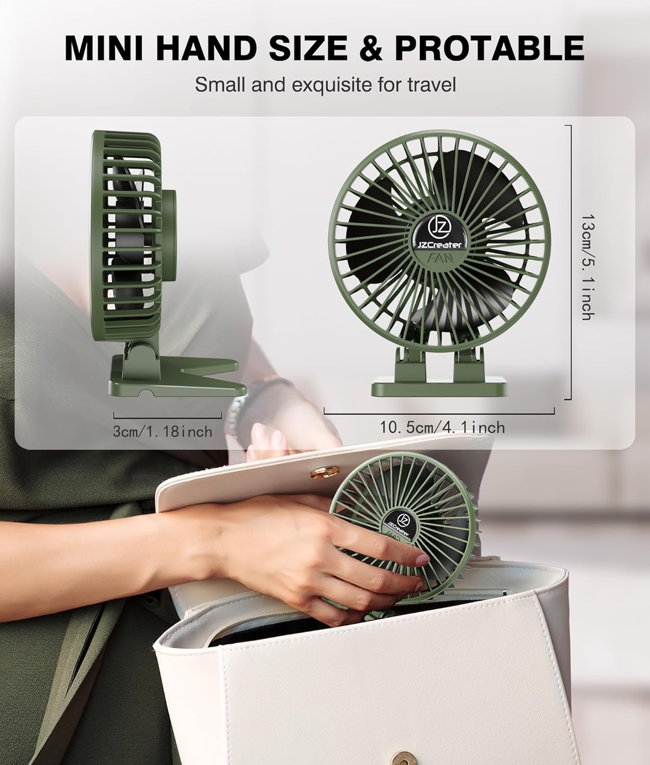Amazing JZCreater USB Desk Fan, Mini Fan Portable, 3 Speeds Desktop Table Cooling Fans, Plug in Power Fans, Rotation Strong Wind, Quiet Personal Small Fan for Home Desktop Office Travel Bedroom, Army Green - Image 6