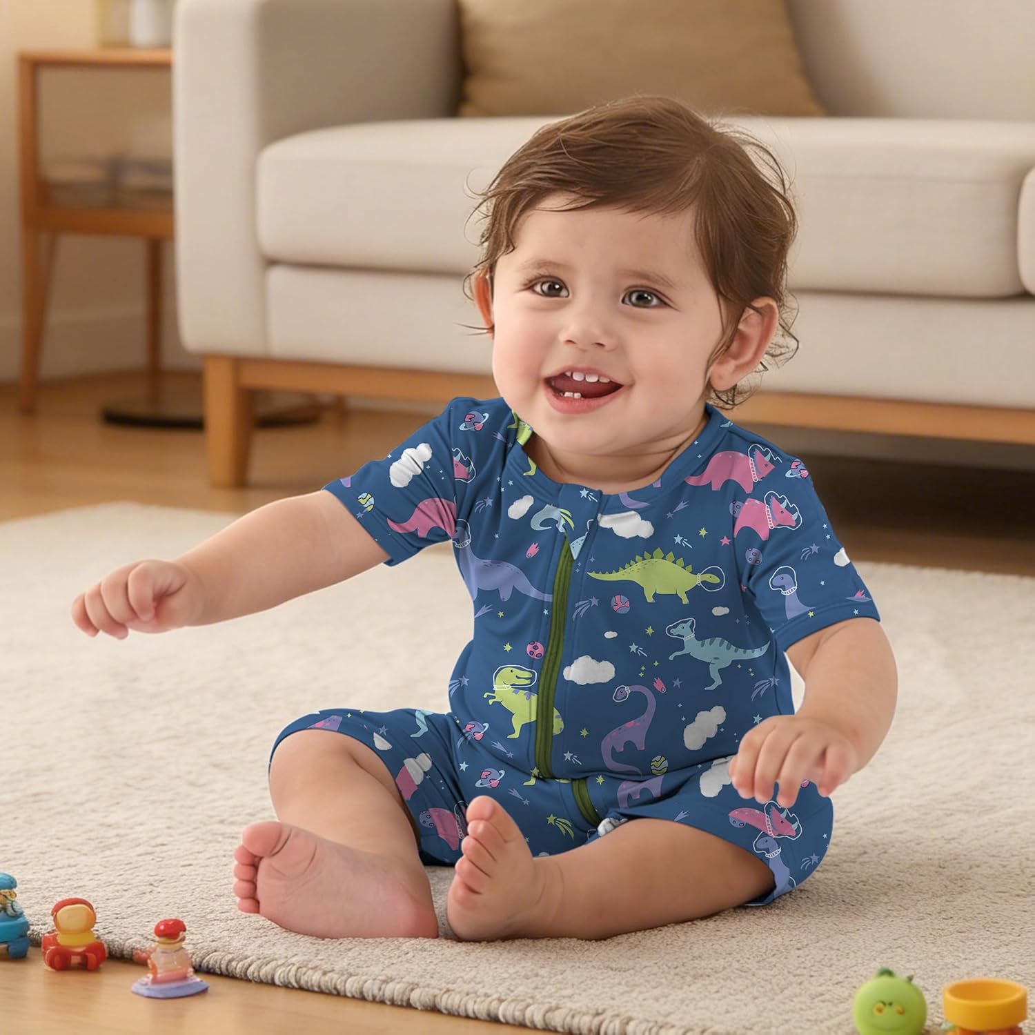 AmazingIReview Jimonda Baby Boy Romper 3 Pack Baby Girl Short Sleeve Pajamas 2 Way Zipper Summer Newborn Clothes Unisex Summer Outfits - Image 2
