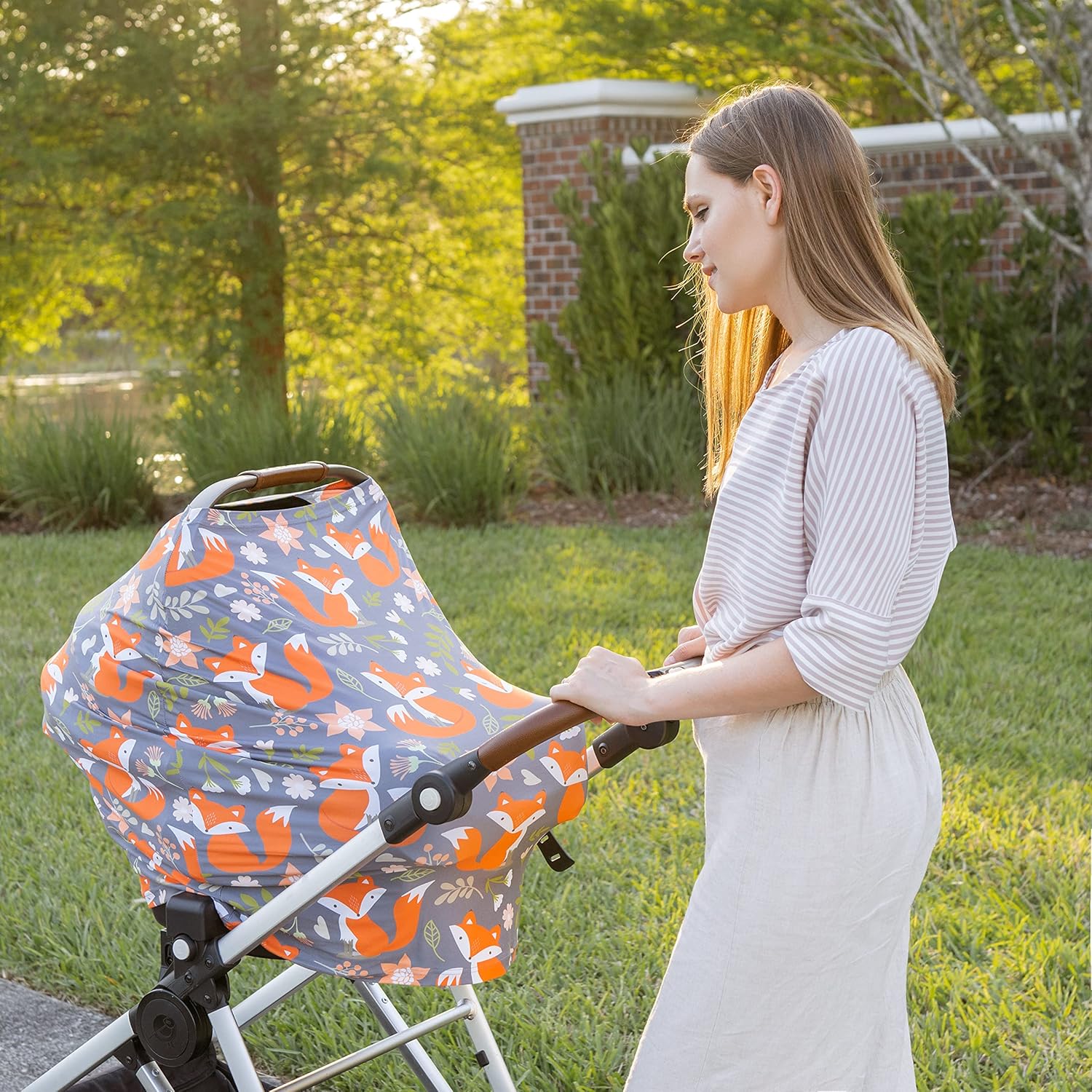 Amazing Baby Car Seat Canopy and Nursing Cover Up for Breastfeeding Moms | Multi-use 5-in-1, Breathable, Soft, Stretchy, Washable, Universal Fit | Cute Unisex Woodland Fox Pattern - Image 5